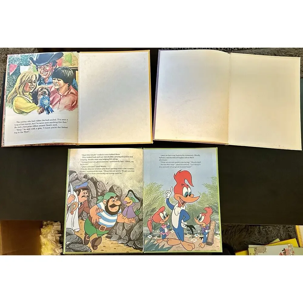 Vintage Kids Golden 3 Book Lot- Benji, Winnie Pooh, Woodie Woodpecker